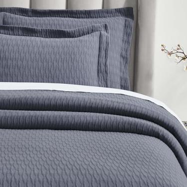 Imagem de Superior Conjunto de colcha de algodão de 3 peças, decoração de cama para casa, colcha decorativa, 2 fronhas, cobertor de peso médio, cobertor de matelasse, itens essenciais de cama, coleção Calvert,