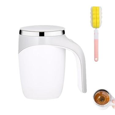 Imagem de Caneca de café com agitação automática, caneca de café magnética com agitador magnético com tampa, xícara de café automisturável de aço inoxidável com tampa para café, leite e chá (branca)