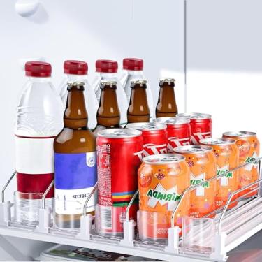 Imagem de Organizador de bebidas para geladeira, dispensador organizador de latas de refrigerante para geladeira com deslizamento automático, divisores transparentes ajustáveis de largura para 25 latas, 38 cm P