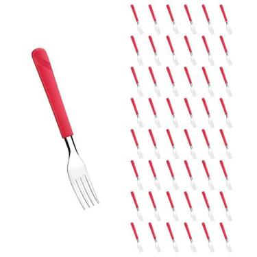Imagem de Conjunto 48 Garfos Linha Luna Vermelho Aço Inox Plástico - Taumer, Lun