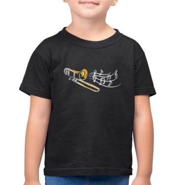 Imagem de Camiseta Algodão Infantil Trombone Notas Musicais - Foca na Moda, Pret