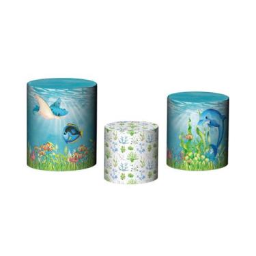 Imagem de Trio De Capa Cilindro - Fundo Do Mar Aquarela Azul Cute 012 - Via Core