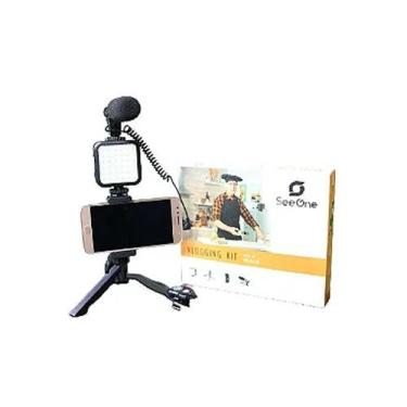 Imagem de Kit youtuber vlog live tripé celular suporte led e microfone com contr