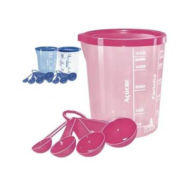 Imagem de Kit Copo Medidor 400ml + 4 Colheres Medida Certa - Injetemp, Rosa