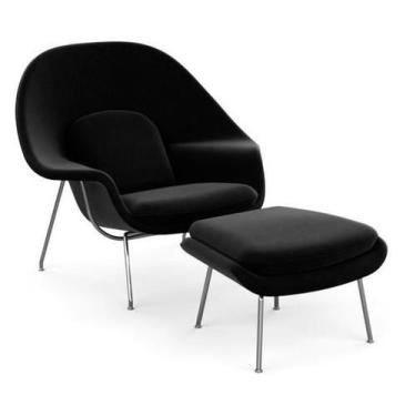 Imagem de Poltrona Womb Chair com Puff - Outros, Sued Preto
