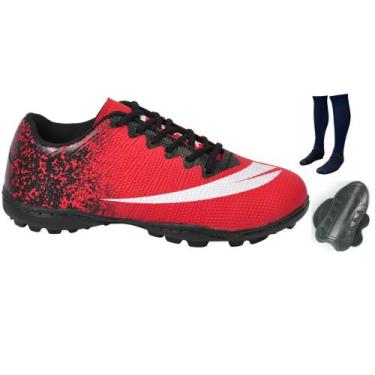 Imagem de Chuteira Society Adulto e Infantil MEIÃO e CANELEIRA - PERFLEX, Vermel