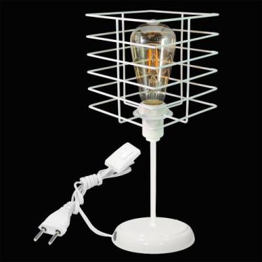Imagem de Luminária de Mesa Abajur Clássico Aramado Boxy Branco P/LED - CM GLASS