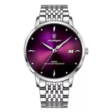 Imagem de Relógio de Pulso Masculino de Quartzo, Modelo 868, Mostrador Roxo, 42mm, Caixa e Pulseira em Aço Inoxidável, À Prova D'água 3 ATM