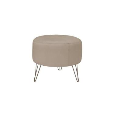 Imagem de Puff Decorativo Redondo Pés Metal Couro Bege - Gran Belo