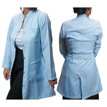 Imagem de Jaleco feminino gola padre manga longa bordado frente - CARMONI, Azul-