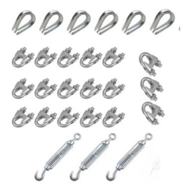 Imagem de Kit 3 Esticador Cabo Aço Olhal + 18 Clip + 6 Sapatilha - Nord