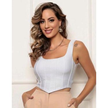 Imagem de Cropped corset bico v corselete com bojo - estacao, Branco, u