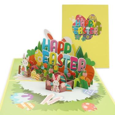 Imagem de hhdatc Cartão de saudação 3D de Páscoa com texto de coelhinho, cartão de Páscoa feliz para crianças religiosas