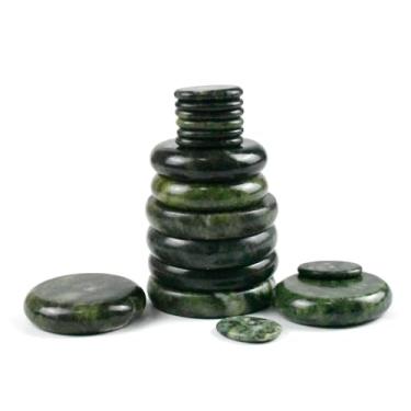 Imagem de Windfulogo conjunto de 16 peças de pedras de massagem quente grande jade verde natural aquecida pedra para massagem no spa, Verde, 20x15x5cm