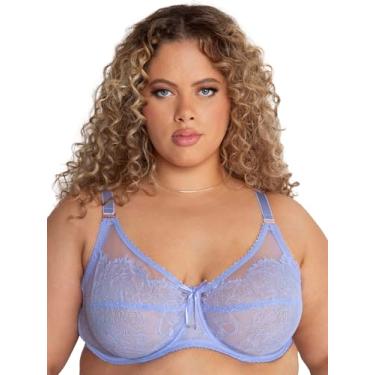 Imagem de Smart & Sexy Sutiã retrô feminino com cobertura total sem forro, renda e malha, sutiã retrô inspirado em lingerie plus size, Hortênsia, (42) 42DDD