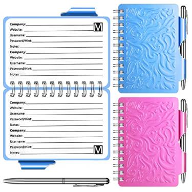 Imagem de 2 peças de caderno portátil com senha, organizador de senha, elegante estampa de mandala, caderno espiral para informações de senha (azul, rosa vermelho)