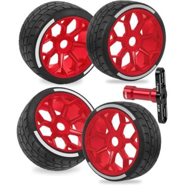 Imagem de RcarmubWow RC Wheels and Tires for 1/7 Arrm a Felony 6S BLX,RC Truck Tires RC Wheels and RC Tires,4pcs Highway Tires(2 Big 2 Small,Red