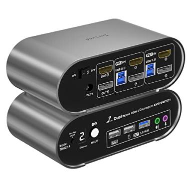 Imagem de Terived Monitor HDMI (4K144Hz) e DP (4K60Hz) Interruptor KVM 4K60Hz, teclado de atalho de microfone de áudio EDID com cabos