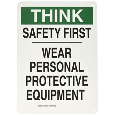 Imagem de Brady 128961 Placa de proteção pessoal, legenda "Safety First Wear Personal Protective Equipment", 35,5 cm de altura, 25,4 cm de largura, preto e verde em branco