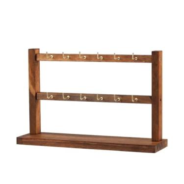 Imagem de UGPLM Porta-brincos organizador de joias com base de madeira organizador de brincos suporte de joias para armário, decoração de casa, loja de mesa, 2 Camadas