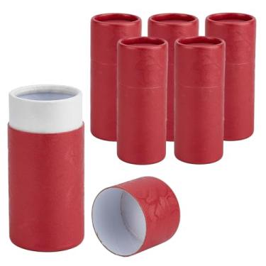 Imagem de NICENEEDED 6 peças de tubos de papel kraft vermelho de 30 ml com tampa, caixas de papelão vazias, recipientes redondos de papel kraft, caixa de embalagem de garrafa de óleo essencial, recipientes