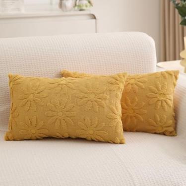 Imagem de JXZYGMD Capas de almofada primavera verão 30,5 x 50,8 cm conjunto de 2 almofadas de pelúcia macia de margarida amarela para uso ao ar livre casa de fazenda para sofá, férias, primavera, verão,