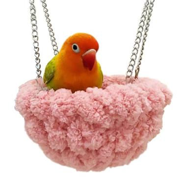 Imagem de CXYYXF Cama de ninho de pássaro, rede para pendurar papagaio, gaiola de pássaros, casa para periquitos, periquitos, calopsitas, pombinhos, conures (verde) (rosa)
