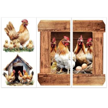 Imagem de OLYCRAFT 3 peças/conjunto de transferências de galinheiro para móveis e artesanato 15 x 30 cm decalques de móveis de galinha com tema de galinha adesivos de transferência esfregar em decalques para