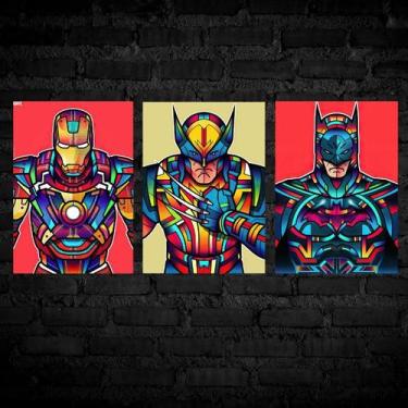 Imagem de Kit 3 Placas Decorativas Heróis Desenho 02 MDF 3mm 18x26 - Brothers Mi