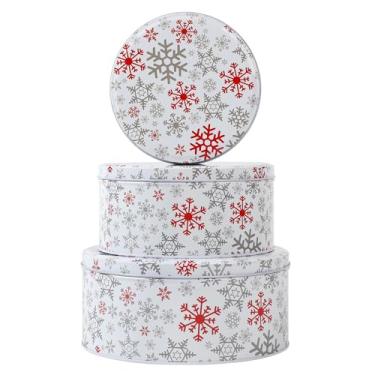 Imagem de YWKXM Latas de armazenamento redondas de lata de biscoitos para presente de Natal, 3 unidades de metal extra grosso - tamanhos grandes, médios e pequenos