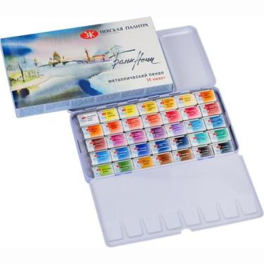 Imagem de Kit Aquarelas Nevskaya White Nights Estojo Metal C/ 35 Pastilhas - NEV