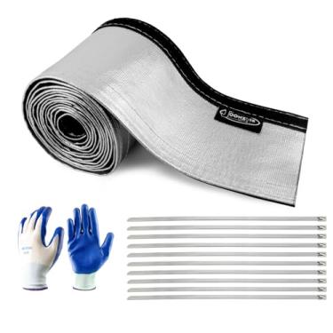Imagem de Joonzoie Manga Heat Shroud de alumínio prata manga de 2,54 cm I.D.X3,3 pés para melhor proteção térmica com fecho de gancho e laço com 10 peças de abraçadeiras de metal de aço inoxidável de 19,8 cm