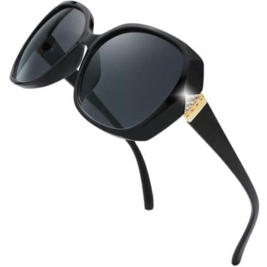 Imagem de The Fresh Óculos de sol femininos grandes quadrados Jackie O Cat Eye Hybrid Butterfly Fashion - Embalagem requintada, 7327pol01 Preto, Large