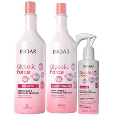 Imagem de Kit Inoar Glycolic Force Shampoo 1L + Condicionador 800ml + Leave-in 200ml