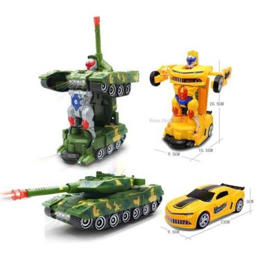 Imagem de Kit 2 Carro Robo Deform Tanque + Camaro Bumblebee Luz e Som - Yijun, R