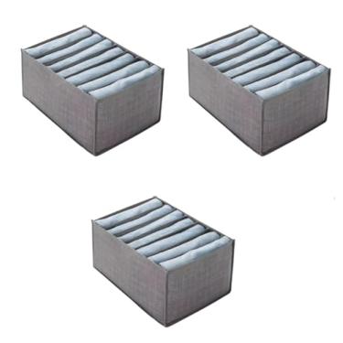 Imagem de Kit 3 Organizadores de Gavetas Premium com Divisórias, Dobrável, Lavável, Cinza, para Roupas e Closet