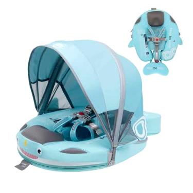 Imagem de Luckclubtojoy Non-Inflatable Mambobaby Float with Canopy, UV-Protective Baby Swimming Float with Safety Buckle, Anti-Flip Tail Swim Trainer Infant Pool Floats (O04NGreen-O04NGCTRURBKMH01O04)