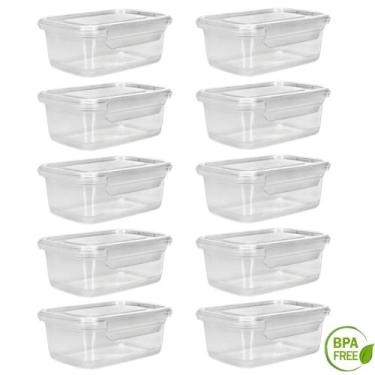 Imagem de Jogo 10 Potes Retangular Transparente 1400ml Tampa com Trava BPA FREE 