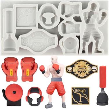Imagem de CANYANGMOLD Boxeador esportivo moldes de silicone capacete de boxe luva de boxe cinto de boxe moldes de doces para enfeite de cupcake decoração de bolo topo de cupcake fondant pasta de goma de