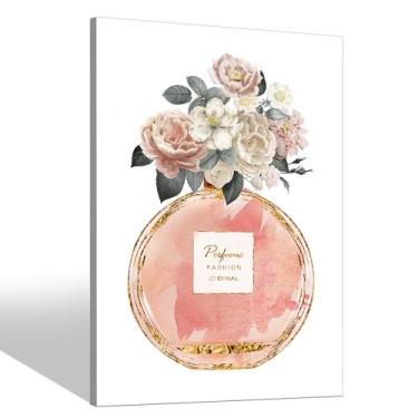 Imagem de Perfume Fashion Canvas Wall Art: Maquiagem Flor Glam em Garrafa Rosa Vogue Chic Imagem Moderna Quarto Meninas Moderno Romântico Peônia Floral Arte para Quarto 28 x 40 cm