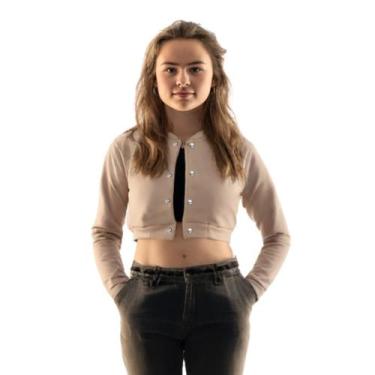 Imagem de Jaqueta Cropped Moletom Feminina Casual Lisa Básica - Calttony, Bege, 