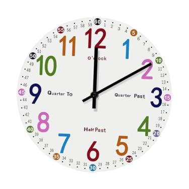 Imagem de XLWLLNJ Relógio de aprendizado para crianças que não são marcadas de ensino moderno relógio redondo relógio de parede para sala de jantar fazenda dormitório