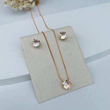 Imagem de Kit Colar + Brinco Ponto de Luz Zircônia Cristal - Mania de Mulher - F