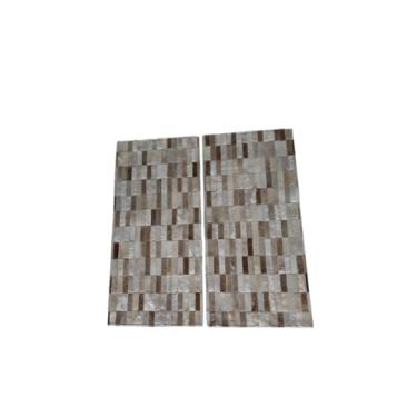 Imagem de Tapete De Couro Natural Par Beira Cama (Passadeira) 1,00 x 0,50 M (Champanhe Tiras)