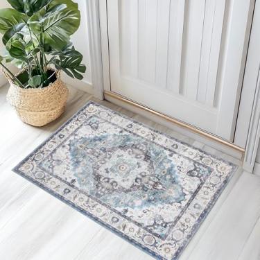 Imagem de Petmolico Tapetes de área para sala de estar, tapetes falsos 2x3 para quartos, tapete vintage lavável dobrável fino para cozinha, verde