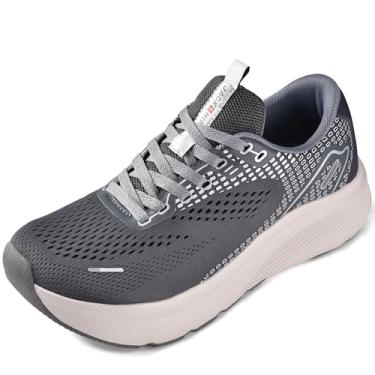 Imagem de JACKSHIBO Sapatos femininos com bico largo, suporte de arco, tênis para corrida, caminhada, atlético, ortopédico, fascite plantar, treino, com almofada grossa, sola de gota zero, Cinza, 8.5 Wide