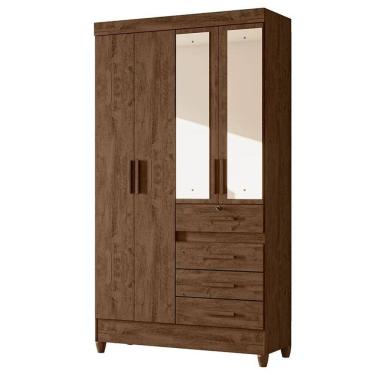Imagem de Guarda Roupa Solteiro Sobral 4 Portas Castanho Wood com Espelho - Moval