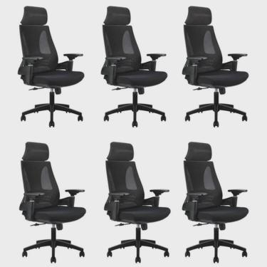 Imagem de Kit 6 Cadeiras Office Diretor Toledo com Apoia Cabeça e Braços 3d Nr17