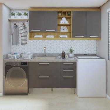 Imagem de Lavanderia Modulada com 2 Armários Aéreos e 1 Balcão 2 Portas 100% Mdf