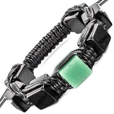 Imagem de Pulseira Shungite com Aventurina - Joias Brutais para Homens - Estilo Aracne - Brided Dense Beaded - Ajuste o Tamanho Wirst - Pedra Shungite Real Tipo II, 7-8", Pedra, shungite